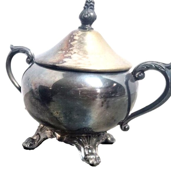Vintage FB Rogers Silver Co Footed Sugar Bowl With Lid And Creamer Set Rare Find - Picture 12 of 14